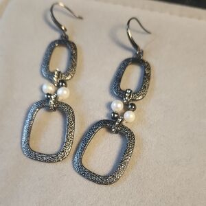 Elegant Silver and Pearl Dangle Earrings